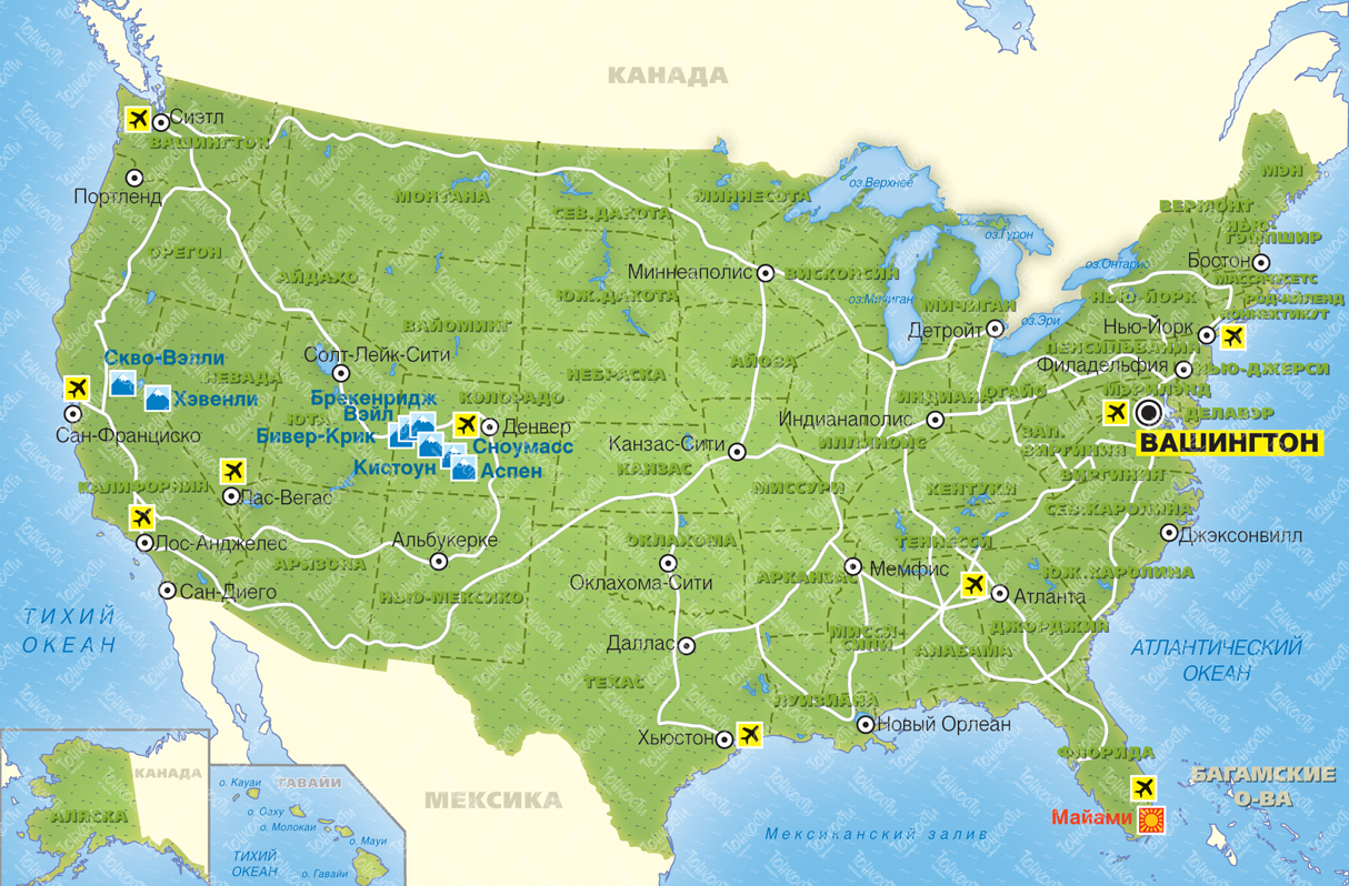 Карта сша по штатам на русском языке